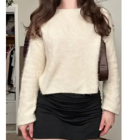 Tomorrowland Womens Small Brushed Cashmere Flared Sleeve Cream Crewneck Sweater - Picture 1 of 9